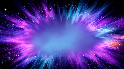 A vibrant explosion of blue and pink hues radiates symmetrically against a dark backdrop,