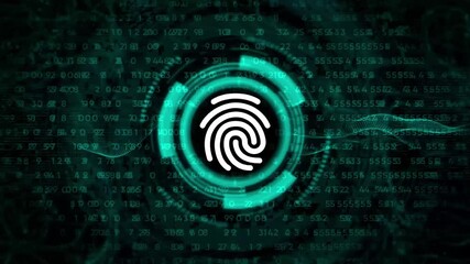 Digital Fingerprint Icon with Futuristic HUD and Data Stream Background identity security - Powered by Adobe