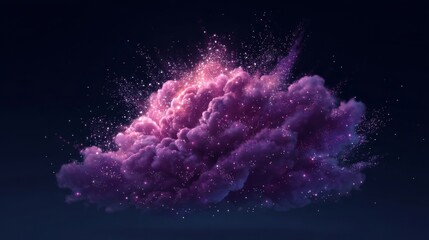 A dreamy scene of purple mist with golden sparkles against a deep blue night sky,