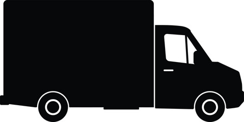 Black silhouette of a cargo van truck for delivery and logistics services