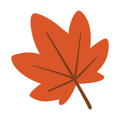 Autumn maple leaf illustration in flat minimalist style isolated on white background