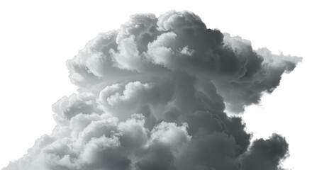 Monumental cumulus cloud with sculptural folds and fibrous wisps, expanding on transparent background with soft shadow, dramatic macro close-up studio shot, concept of ethereal beauty