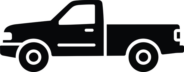 Simple black silhouette vector illustration of a pickup truck scalable eps graphic © @ahmedmaynul