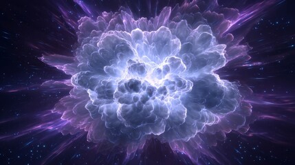 Abstract cosmic phenomenon with swirling purple and blue nebulae, glowing starlight, mysterious space clouds,