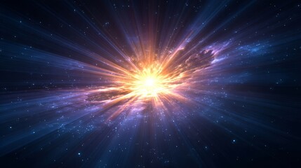 A cosmic scene with radiant light at the center, surrounded by bright neutrophils and oranges, subtle blue hints,