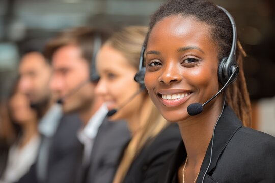 Call Center Supervisor: African American Businesswoman Leading Her Team with Authority and Professionalism