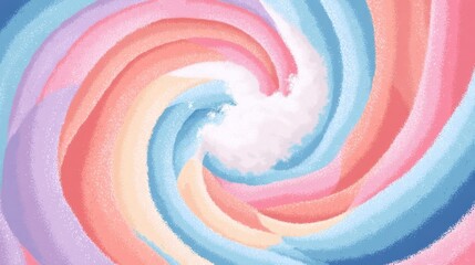 Vibrant swirling pastel colors in a circular composition, shades of blue, pink, peach,