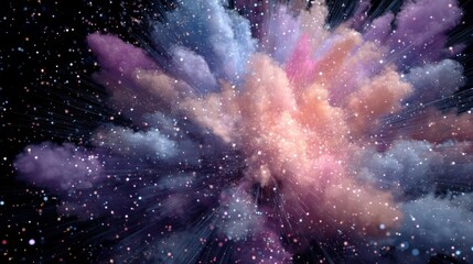 A vibrant pollution cloud with swirling shades of purple, blue, pink, and white elements, emitted from an unseen source,