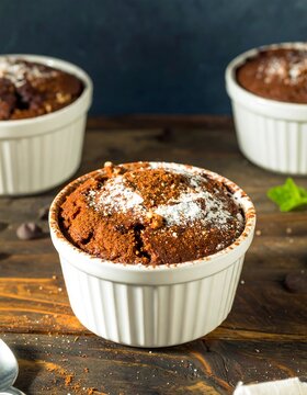 Chocolate dessert in white ramekins