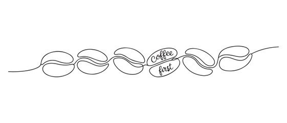 continuous line of coffee beans. one line drawing of coffee beans. one line Icon drawing with white background