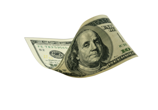 Ultra-macro close-up of crisp one hundred dollar bill, showing intricate details. Dramatic studio lighting on transparent, financial value concept