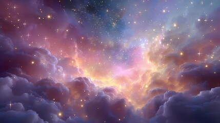 A vibrant cosmic scene resembling a nebula or galaxy with swirling clouds of dust and gas illuminated by emission and re