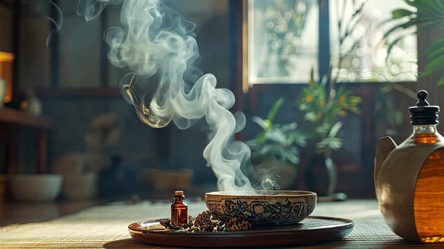 Herbal incense on the background of the room. Selective focus. Nature.