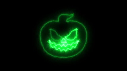 Eerie neon green glow outlines a menacing jack-o'-lantern face, perfect for spooky season designs and Halloween themed concepts, evoking a mysterious and vibrant atmosphere