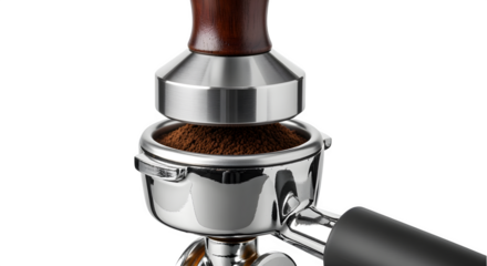 Close-up of espresso grounds being perfectly tamped for a rich, aromatic brew.