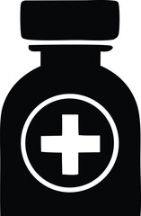 Medical pill bottle icon with white cross symbol pharmaceutical health care medication treatment symbol graphic design element