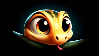 3D funny snake cartoon on a black background
