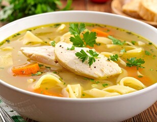 Bowl of chicken noodle soup