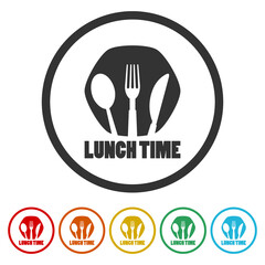 Lunch time icon logo. Set icons in color circle buttons