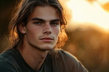 Smiling young man with tied back hair