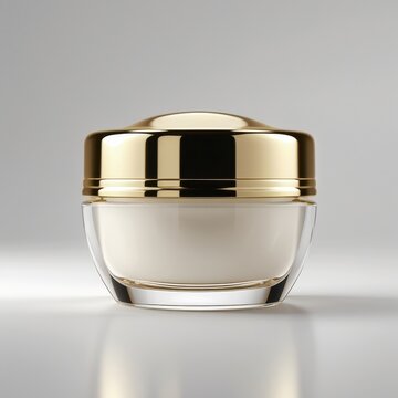 3D render of cosmetics cream jar with golden lid, isolated on white background
