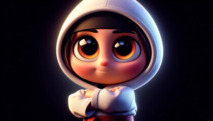Funny 3D karateka cartoon in a martial arts pose