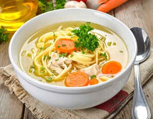 Bowl of creamy chicken noodle soup