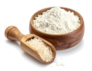 Bowl of flour next to a scoop of rice