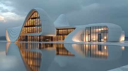 Elegant futuristic structure with glass reflections high resolution picture