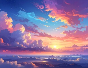 Colorful sunset over cloudscape