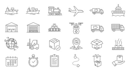 Streamlined logistics icons showcasing shipping solutions for businesses worldwide, offering a modern approach to package delivery and global supply chain management