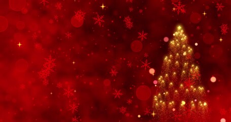 An Enchanting Golden Christmas Tree Adorned with Vibrant Red Snowflakes Against a Festive Background Radiating Holiday Cheer and Joyful Spirit - Powered by Adobe
