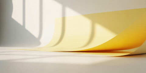 Minimalist background with soft diffused light, yellow paper curve, modern abstract style