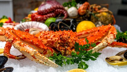 Fresh seafood platter with king crab