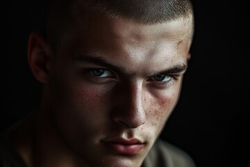 Obraz premium Buzz cut young man with dramatic lighting