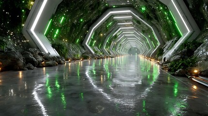 Futuristic glowing hallway interior sci fi high resolution picture