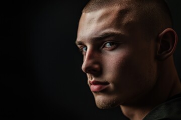 Buzz cut young man with dramatic lighting
