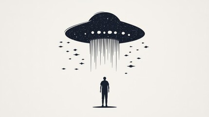 A silhouette of a person standing beneath a mysterious UFO, evoking curiosity about extraterrestrial life.