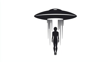 A mysterious silhouette of a human figure being abducted by a UFO, symbolizing the unknown and extraterrestrial life.