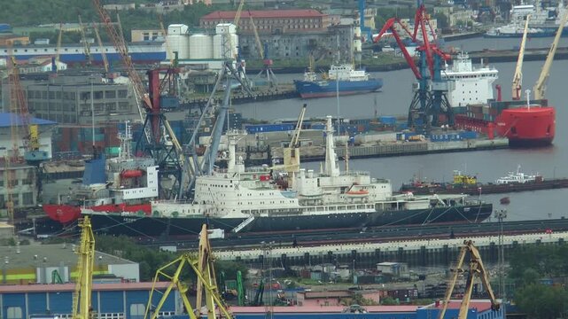 Murmansk, Russia - June 22, 2016: Murmansk port and the world's first nuclear icebreaker Museum  LENIN .