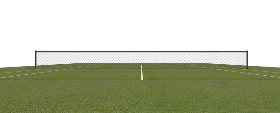 Render de pista de tenis de hierba. Fondo transparente. Imagen recortada