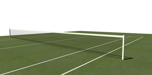 Render de pista de tenis de hierba. Fondo transparente. Imagen recortada © Bittbrew