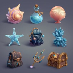 a set of individual stylised fantasy props, designed for a mobile game
