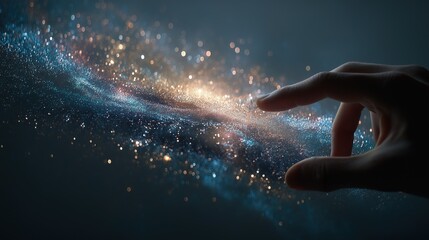 Hand aligning the stars into infinite object in space, photorealistic