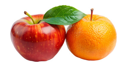 fresh apple and orange still life design on transparent background