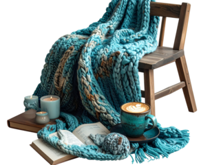  Creative Hygge-Inspired Setup with Blanket and Mug, PNG Transparent