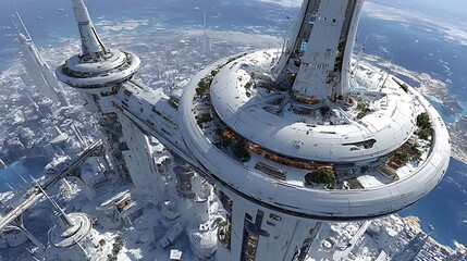 Sci fi futuristic skyline with giant towers high resolution picture