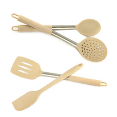 Kitchen Spatulas and Spoons on a White Background