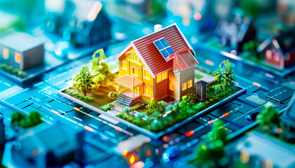 Eco home with solar panels in smart suburban district