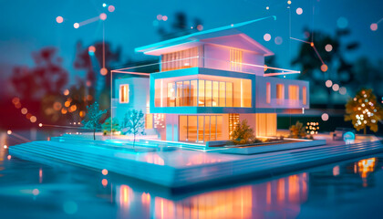 Smart home architectural model with vibrant garden held in hand